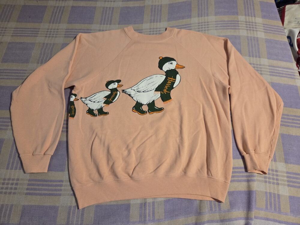 Vintage Harrods Knightsbridge Crewneck Sweatshirt Duck Large British Store 80s